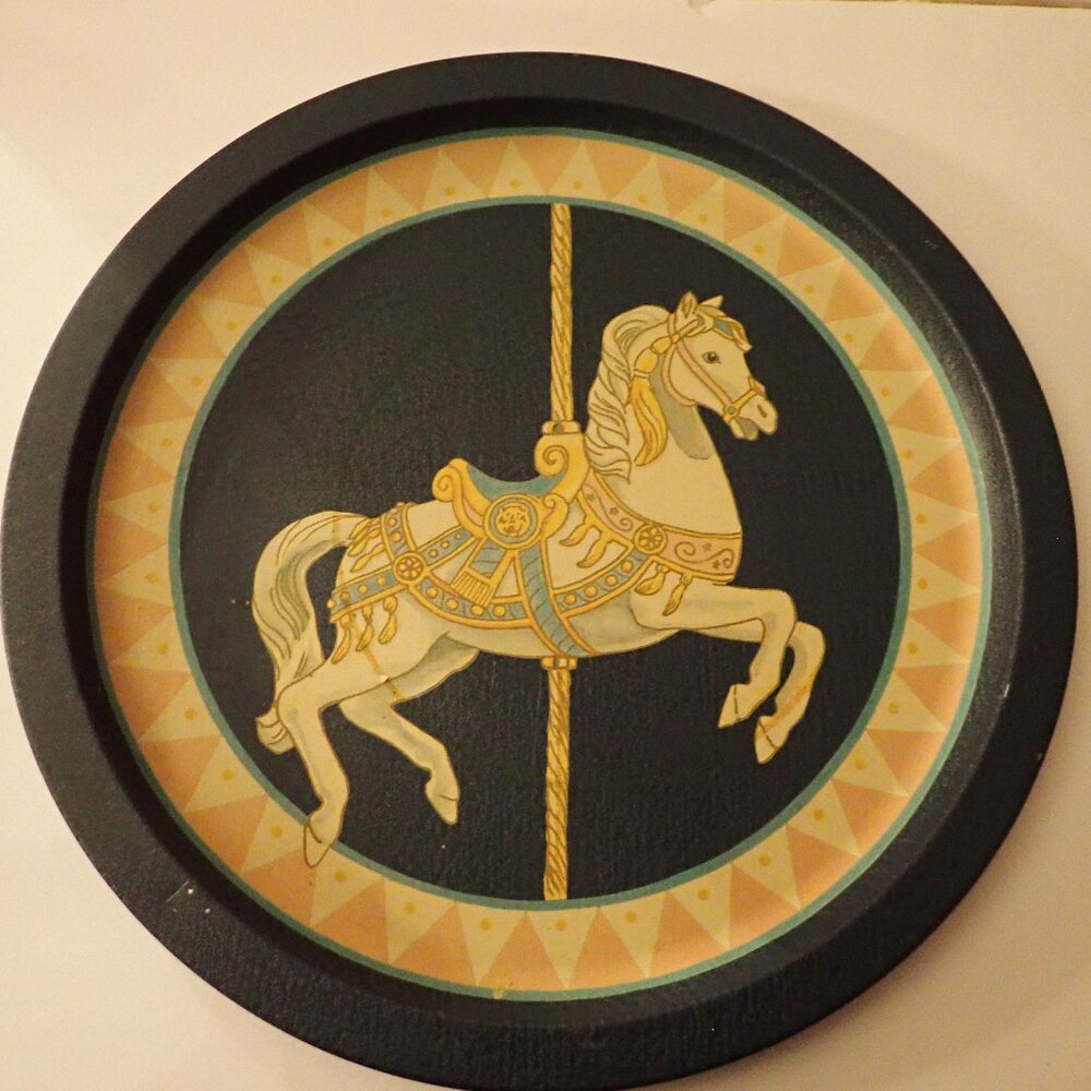 Vintage Tin Tray with Carousel Horse